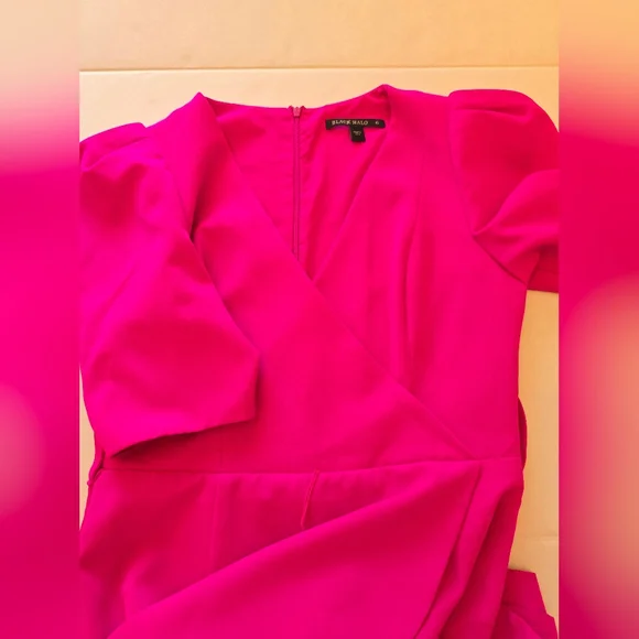 Black Halo Maricopa Puffer Sleeve Mini Dress Vibrant Pink Size 6 - Picture 4 of 12